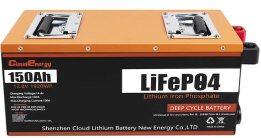Cloudenergy 12V 150Ah LiFePO4 Battery Pack Backup Power, - 0