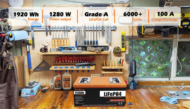 Cloudenergy 12V 150Ah LiFePO4 Battery Pack Backup Power, - 1