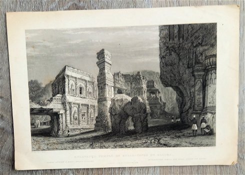 Excavated temple of Kylas caves of Ellora Temple 1834 India - 0
