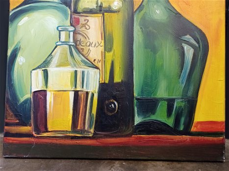 Kleurrijk schilderij met flessen - 2