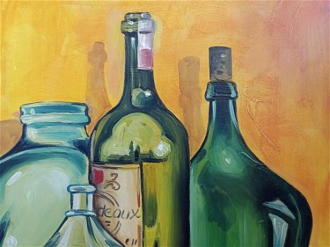 Kleurrijk schilderij met flessen - 3