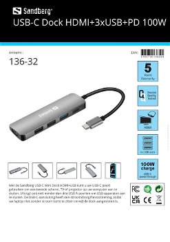 USB-C Dock HDMI + 3x USB + PD 100W Mini Dock - 3