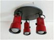 Retro plafondlamp met drie rode spotjes - 2 - Thumbnail