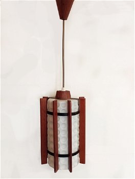Vintage hanglamp met hout en glas - 0