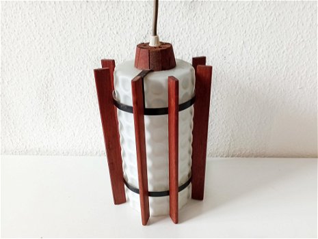 Vintage hanglamp met hout en glas - 1