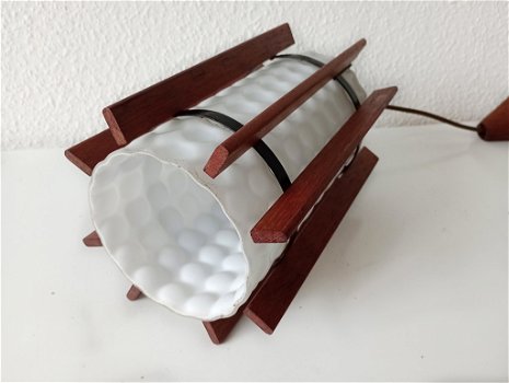 Vintage hanglamp met hout en glas - 5