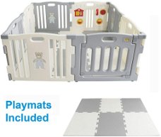 kunststof grondbox/playpen met speelmat - Grijs/wit - playpen