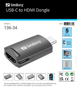 USB-C to HDMI Dongle aansluiting 2e scherm, televisie of projector - 4