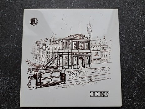 Tegeltje van de RET Tram Rotterdam voor de Delftsche Poort 15x15cm - 0