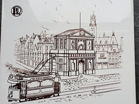Tegeltje van de RET Tram Rotterdam voor de Delftsche Poort 15x15cm - 1