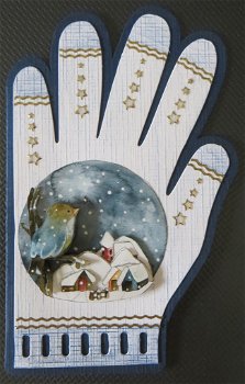 WINTER --- Vogel zit in een sneeuwbol (handschoen kaart) - 0