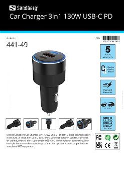 Car Charger 3in1 130W USB-C PD - 6