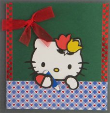 DIEREN --- Poes / Kat - Hello Kitty met tulpen op het hoofd