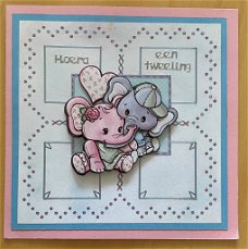 BABY-TWEELING --- Blauw-roze kaart