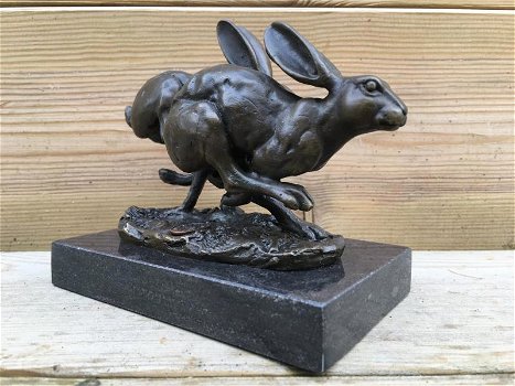 Bronzen beeld , rennende hazen , haas , konijn , beeld - 5