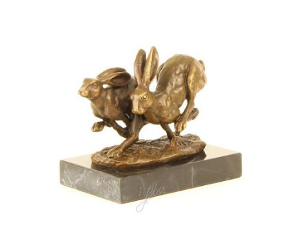 Bronzen beeld , rennende hazen , haas , konijn , beeld - 7