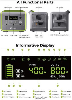 FOSSiBOT F800 Portable Power Station, 512Wh LiFePO4 Solar Generator - 6