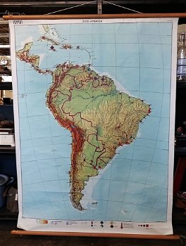 Grote landkaart / schoolkaart Zuid-Amerika - 0