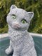 Beeld zittende kat, poes, van steen - 1 - Thumbnail