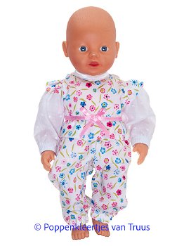 Baby Born 32 cm Jumpsuit roze/blauwe bloemetjes - 0