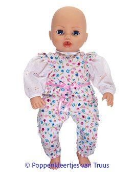 Baby Annabell 43 cm Jumpsuit roze/blauwe bloemetjes - 0