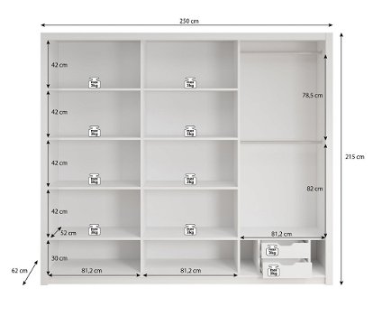 VOORRAAD Zwarte Kledingkast met Spiegel 250 cm Incl. Inhoud MONTAGE MOGELIJK - 3