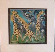 Schilderij giraffes in passepartout