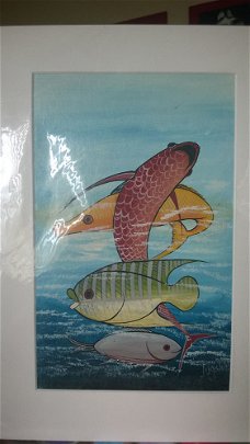 schilderij vissen koykarpers in passepartout