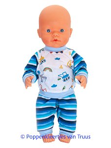 Mon Bébé 40 cm Jongens pyjama blauw/streep
