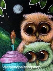 OPRUIMING FULL diamond painting owls cake - 0