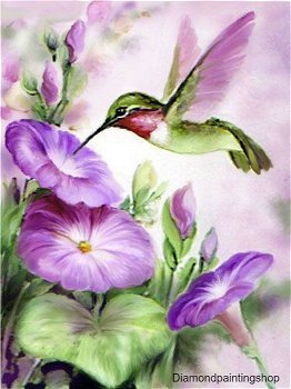 OPRUIMING FULL diamond painting colorful bird with purple flowers (SQUARE) - 0