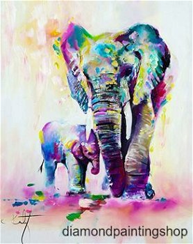 OPRUIMING FULL diamond painting colorful elephants (SQUARE) - 0