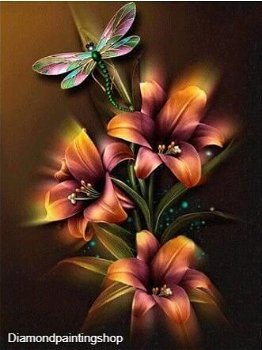 OPRUIMING FULL diamond painting flowers with dragonfly 2 (SQUARE) - 0