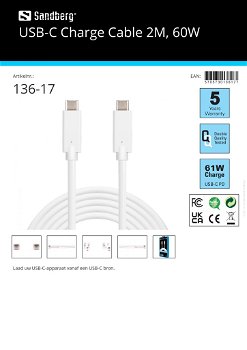 USB-C Charge Cable 2M, 60W geschikt voor alle merken - 2
