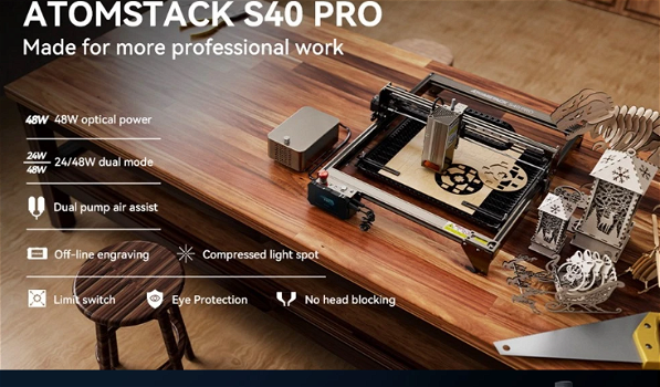 ATOMSTACK S40 Pro Laser Engraver Cutter with F30 Pro Air Assist Kit - 2