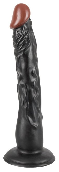 Zwarte Dildo met Aders en Zuignap - 18 cm