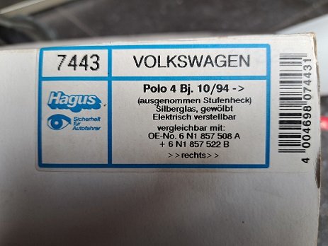 VW Polo III (6N1) Buitenspiegel Hagus 7443 Rechts - 3