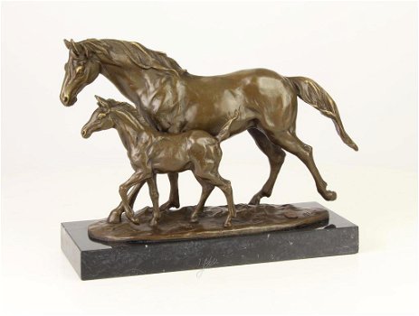 groot brons beeld op marmeren basis , paard - 0