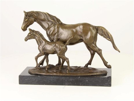 groot brons beeld op marmeren basis , paard - 1