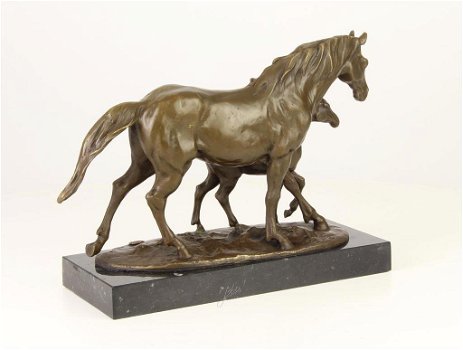 groot brons beeld op marmeren basis , paard - 6