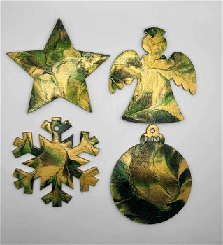 Set kerstfiguren groen goud acrylverf gegoten nieuw. - 0