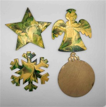 Set kerstfiguren groen goud acrylverf gegoten nieuw. - 1
