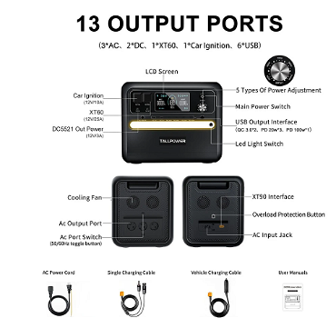 TALLPOWER V2400 Portable Power Station, 2160Wh LiFePo4 - 6