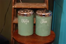 Blikken Brocante set Koffie & Thee in Mint groen