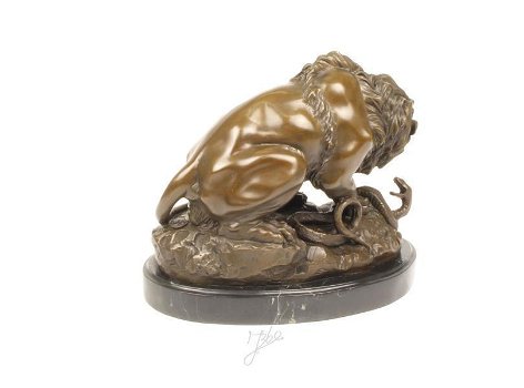 leeuw en slang , kado , beeld brons , 3 maten - 4