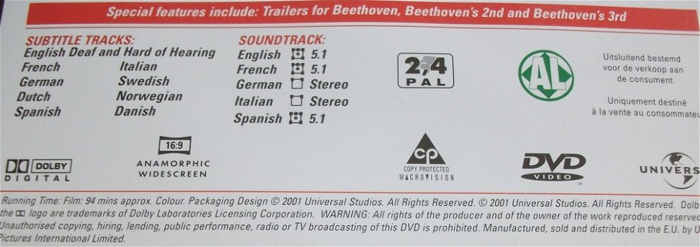 Dvd *** BEETHOVEN'S 3RD *** - 2