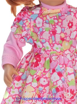 Petit Collin Minouche 34 cm jurk setje roze/bloemetjes/multi - 1