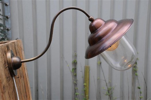wandlamp, koperenlamp , lamp messing en glas. - 0