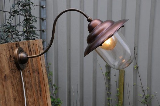 wandlamp, koperenlamp , lamp messing en glas. - 4