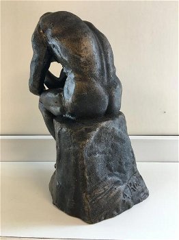 Sculptuur metaal, Bronskleur, de denker , beeld - 2